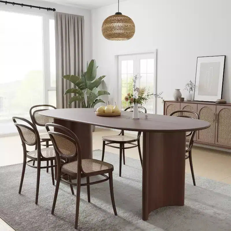 PexFix 67 x 33.5 Solid Wood Oval Dining Table Modern Kitchen Table Farmhouse with Reversible Arched Legs for Living Room Kitchen Home Office Walnut