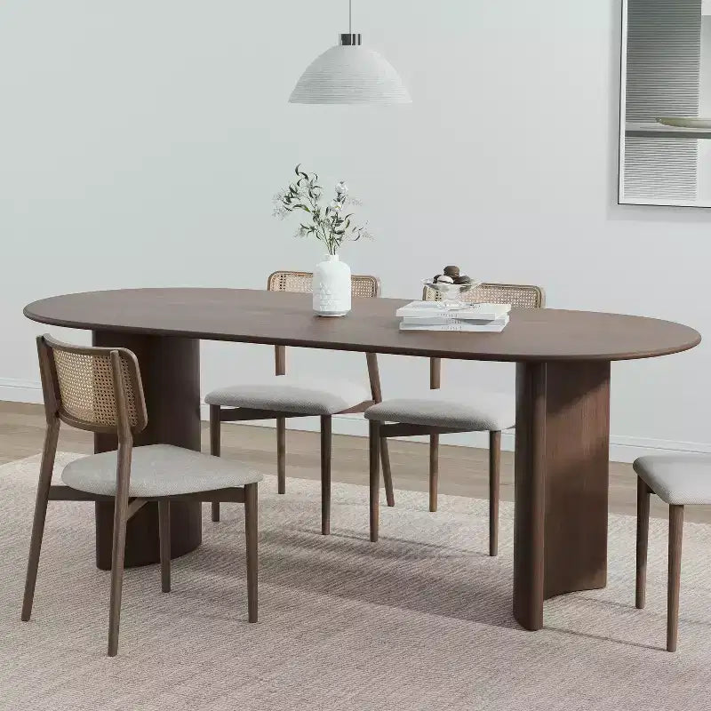 Table de salle à manger ovale en bois massif 67 x 33,5 Table de cuisine moderne de ferme avec pieds arqués réversibles pour salon, cuisine, bureau à domicile, noyer