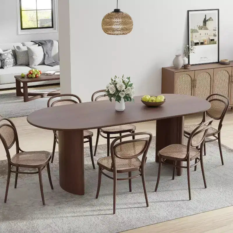 Table de salle à manger ovale en bois massif 67 x 33,5 Table de cuisine moderne de ferme avec pieds arqués réversibles pour salon, cuisine, bureau à domicile, noyer