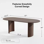 Table de salle à manger ovale en bois massif 67 x 33,5 Table de cuisine moderne de ferme avec pieds arqués réversibles pour salon, cuisine, bureau à domicile, noyer