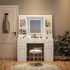 GDFStudio Velmora Modern Mirror Vanity Table with Lights, 6 Drawers, 4 Lockers and Shelves