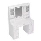 Coiffeuse moderne avec miroir, lumières, 6 tiroirs, 4 casiers et étagères