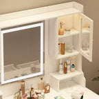 Coiffeuse moderne avec miroir, lumières, 6 tiroirs, 4 casiers et étagères
