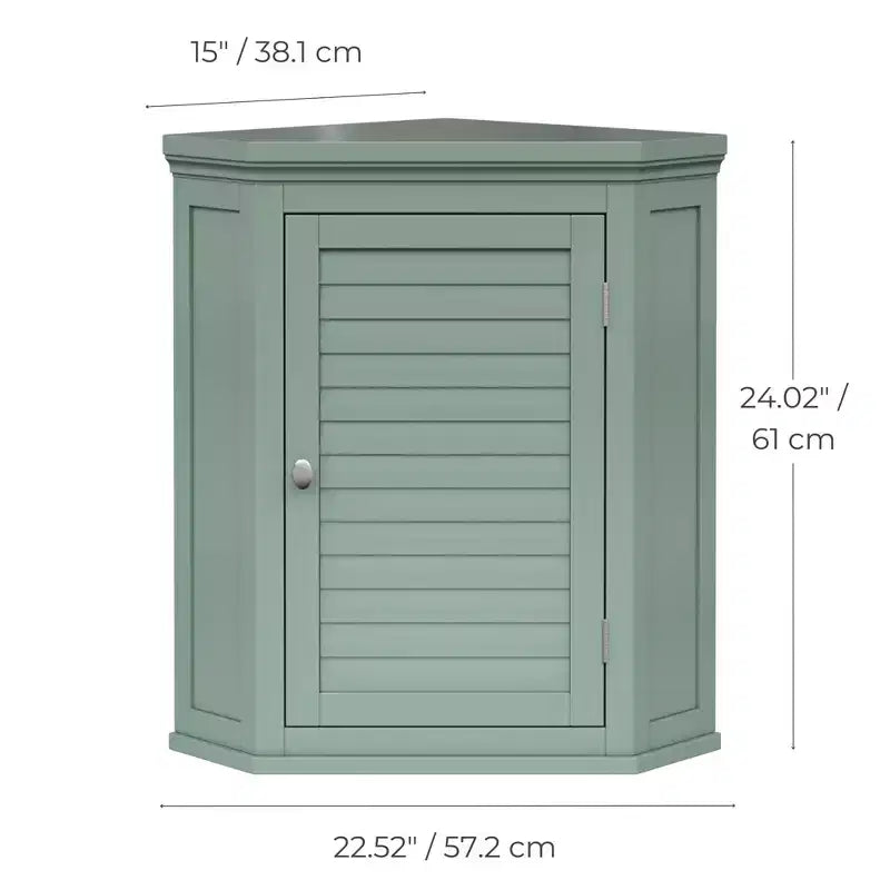 Meuble haut d'angle amovible à deux portes, vert sauge