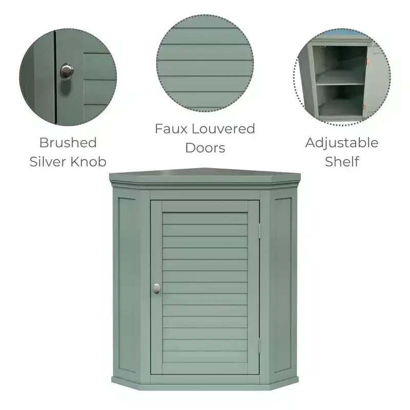 Meuble haut d'angle amovible à deux portes, vert sauge