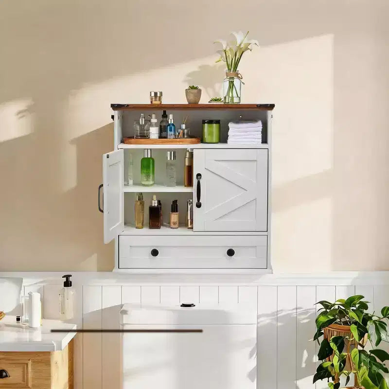 Wall Mounted Bathroom Cabinet with Barn Doors, Medicine Cabinet over Toilet with Adjustable Shelf, Hangging Storage Cabinet for Bathroom, Kitchen