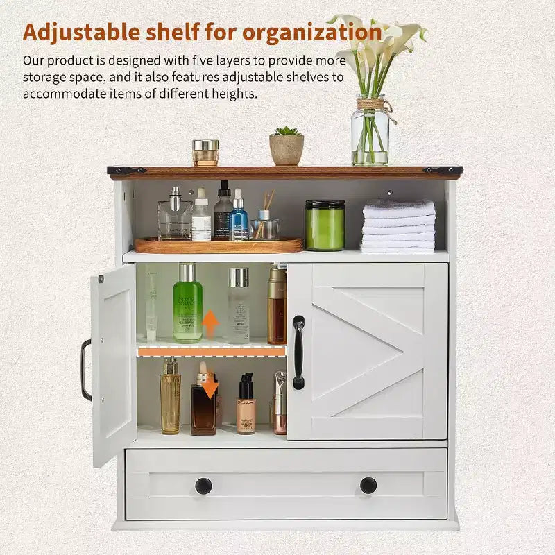 Meuble de salle de bain mural avec portes coulissantes de style grange, armoire de toilette au-dessus des WC avec étagère réglable, armoire de rangement suspendue pour salle de bain, cuisine