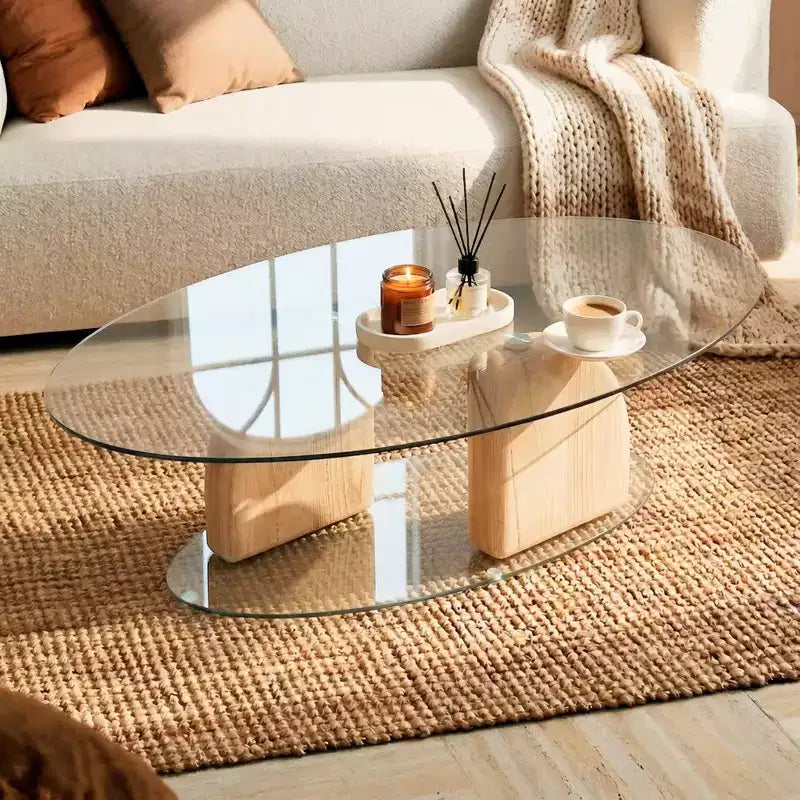 Christopher Knight Home Mahsa Modern Oval Glass and Lightweight Concrete Coffee Table