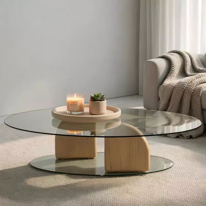 Table basse ovale en verre et béton léger