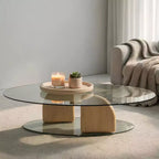Table basse ovale en verre et béton léger