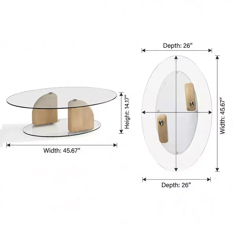 Table basse ovale en verre et béton léger