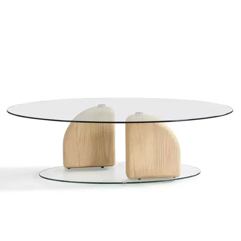 Table basse ovale en verre et béton léger
