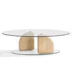 Table basse ovale en verre et béton léger