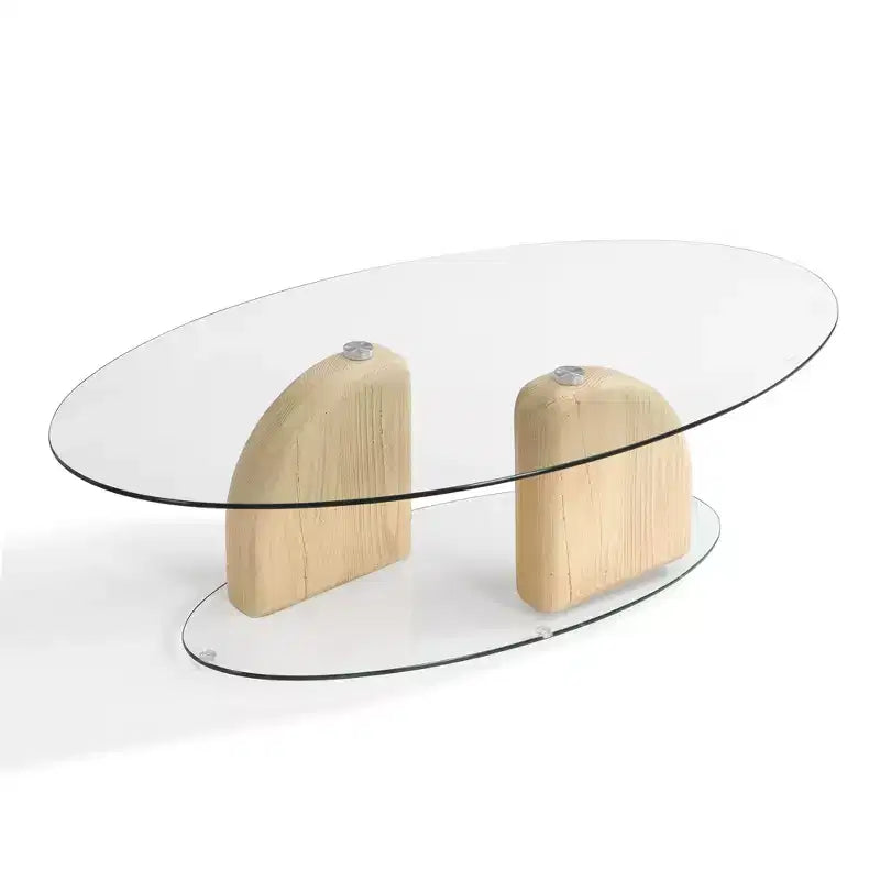 Table basse ovale en verre et béton léger