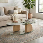 Table basse ovale en verre et béton léger