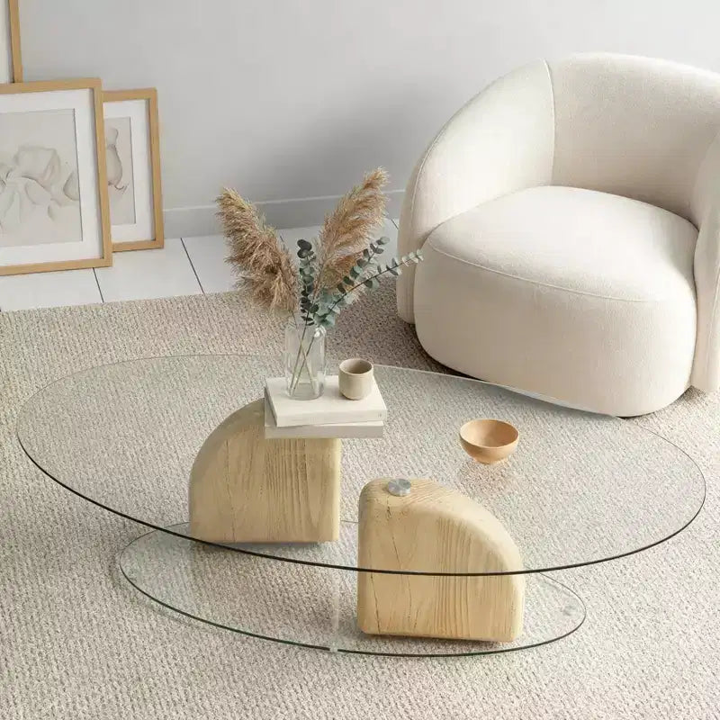Table basse ovale en verre et béton léger