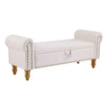HomeRoots 55 Beige and Brown Linen and Solid Wood Upholstered Storage Bench With Flip Top