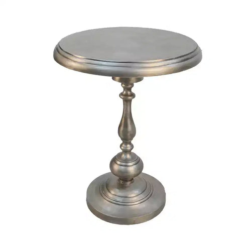 HomeRoots 24 Antique Nickle Metal Round End Table