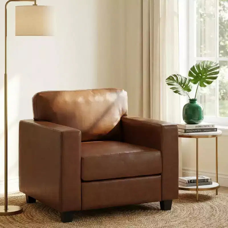 Fauteuil d'appoint rembourré, Fauteuil simple, Fauteuil club, Fauteuil de lecture, Fauteuil de loisirs avec coussin moelleux, Marron