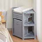 Table à langer d'angle avec tiroir de rangement, panier à linge, matelas, organisateur multifonctionnel pour nouveau-né, gris
