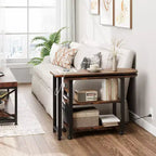 Table d'appoint rotative avec station de charge, Table d'appoint pivotante avec 6 roulettes verrouillables, Chariot de rangement à 3 niveaux pour salon et chambre