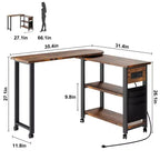 Table d'appoint rotative avec station de charge, Table d'appoint pivotante avec 6 roulettes verrouillables, Chariot de rangement à 3 niveaux pour salon et chambre