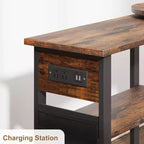 Table d'appoint rotative avec station de charge, Table d'appoint pivotante avec 6 roulettes verrouillables, Chariot de rangement à 3 niveaux pour salon et chambre