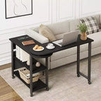Table d'appoint rotative avec station de charge, Table d'appoint pivotante avec 6 roulettes verrouillables, Chariot de rangement à 3 niveaux pour salon et chambre