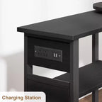 Table d'appoint rotative avec station de charge, Table d'appoint pivotante avec 6 roulettes verrouillables, Chariot de rangement à 3 niveaux pour salon et chambre