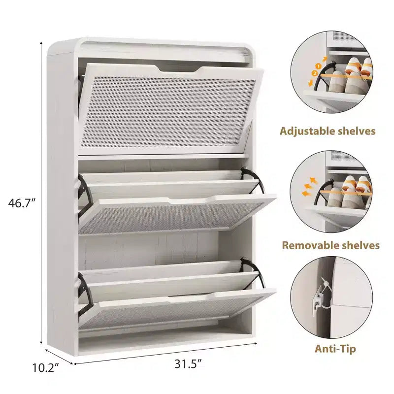 Meuble à chaussures avec 3 tiroirs basculants, Organisateur de chaussures en bois avec étagère réglable, Rangement de chaussures pour entrée, couloir, salon