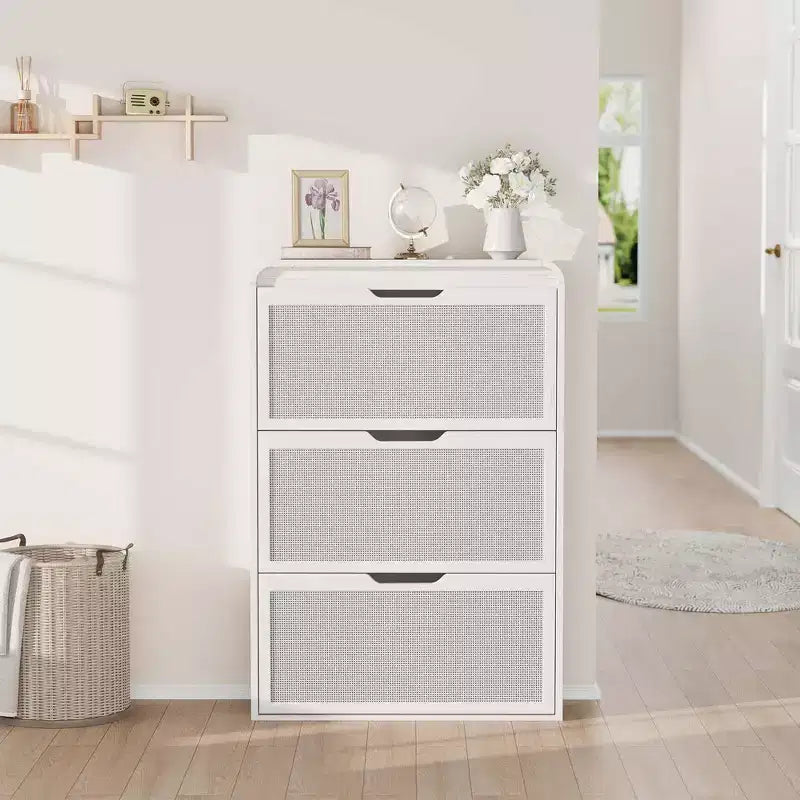 Meuble à chaussures avec 3 tiroirs basculants, Organisateur de chaussures en bois avec étagère réglable, Rangement de chaussures pour entrée, couloir, salon