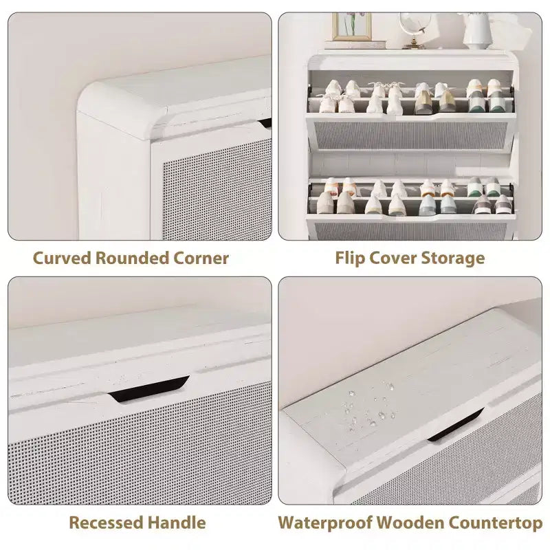 Meuble à chaussures avec 3 tiroirs basculants, Organisateur de chaussures en bois avec étagère réglable, Rangement de chaussures pour entrée, couloir, salon