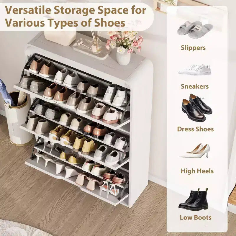 Meuble à chaussures avec 3 tiroirs basculants, Organisateur de chaussures en bois avec étagère réglable, Rangement de chaussures pour entrée, couloir, salon