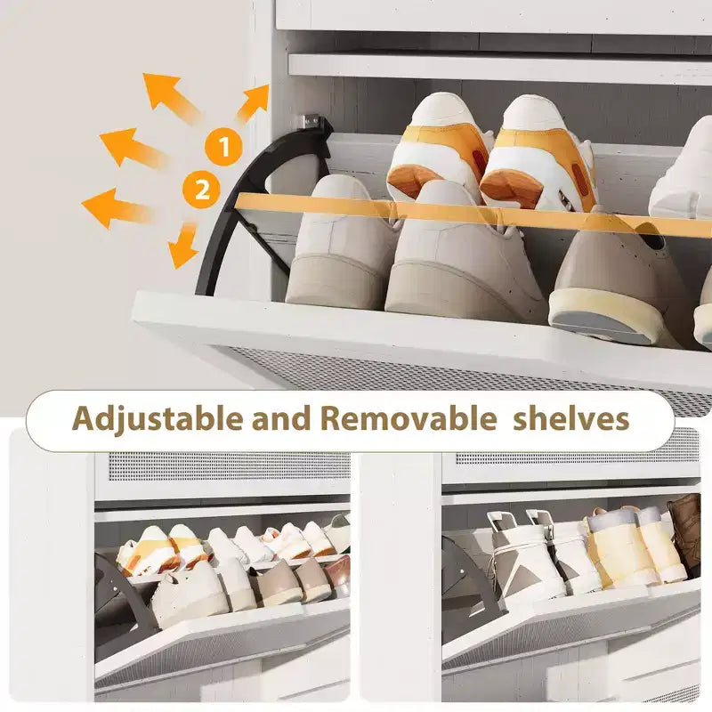 Meuble à chaussures avec 3 tiroirs basculants, Organisateur de chaussures en bois avec étagère réglable, Rangement de chaussures pour entrée, couloir, salon