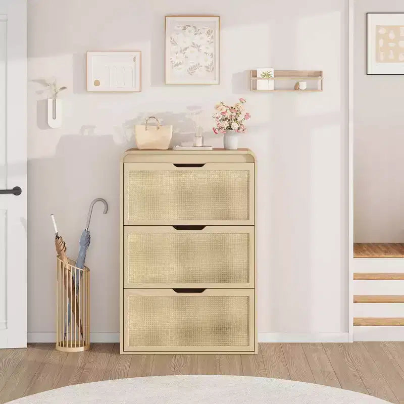 Meuble à chaussures avec 3 tiroirs basculants, Organisateur de chaussures en bois avec étagère réglable, Rangement de chaussures pour entrée, couloir, salon