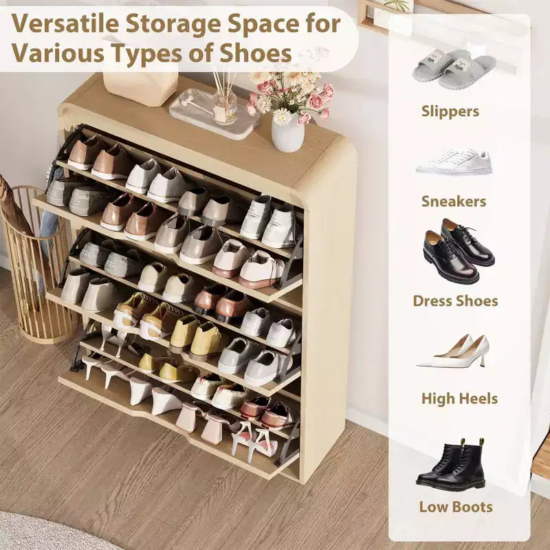 Meuble à chaussures avec 3 tiroirs basculants, Organisateur de chaussures en bois avec étagère réglable, Rangement de chaussures pour entrée, couloir, salon