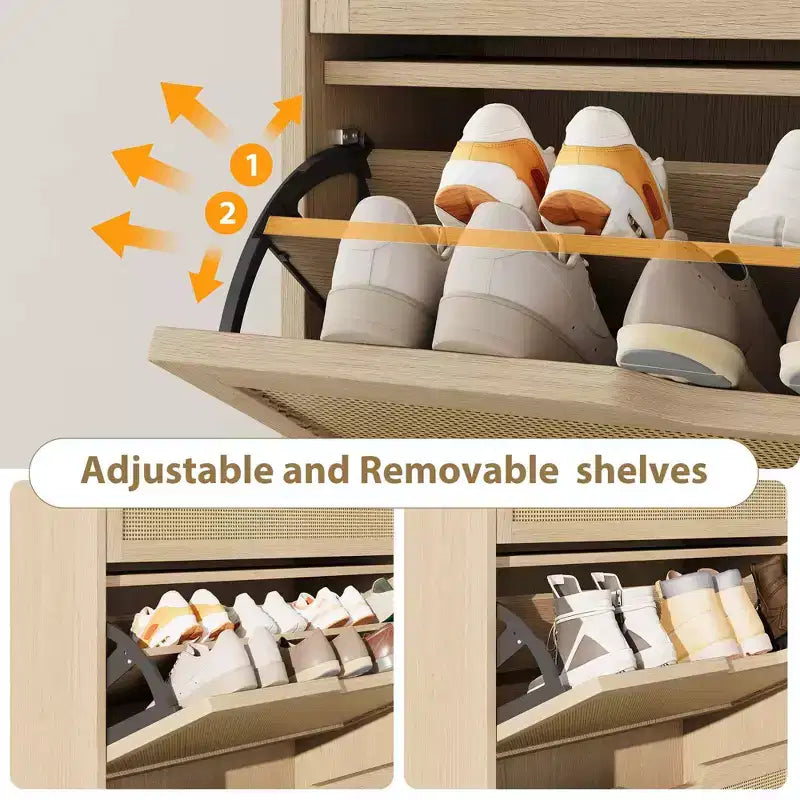Meuble à chaussures avec 3 tiroirs basculants, Organisateur de chaussures en bois avec étagère réglable, Rangement de chaussures pour entrée, couloir, salon