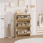 Meuble à chaussures avec 3 tiroirs basculants, Organisateur de chaussures en bois avec étagère réglable, Rangement de chaussures pour entrée, couloir, salon