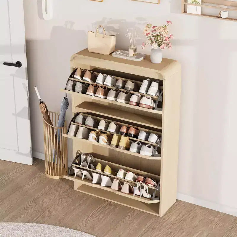 Meuble à chaussures avec 3 tiroirs basculants, Organisateur de chaussures en bois avec étagère réglable, Rangement de chaussures pour entrée, couloir, salon