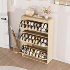 Meuble à chaussures avec 3 tiroirs basculants, Organisateur de chaussures en bois avec étagère réglable, Rangement de chaussures pour entrée, couloir, salon