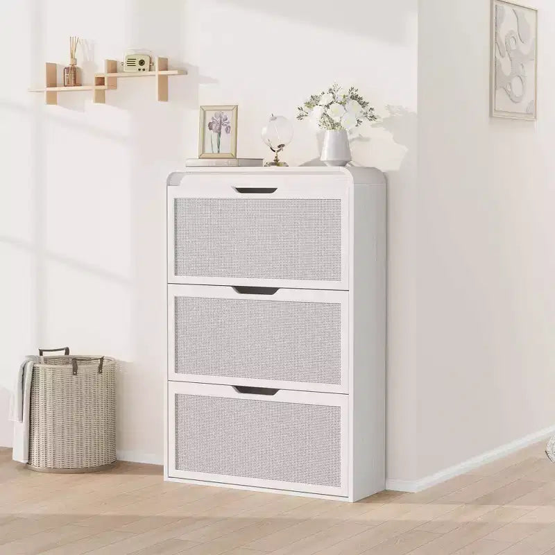 Meuble à chaussures avec 3 tiroirs basculants, Organisateur de chaussures en bois avec étagère réglable, Rangement de chaussures pour entrée, couloir, salon