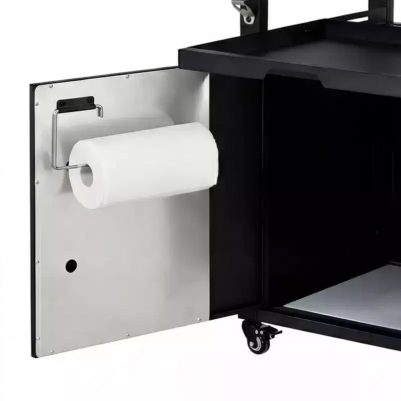 Chariot de barbecue d'extérieur de 99 cm avec meuble de rangement, table de barbecue à plateau en acier inoxydable avec roues, support à épices et à papier, housse imperméable incluse