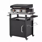 Chariot de barbecue d'extérieur de 99 cm avec meuble de rangement, table de barbecue à plateau en acier inoxydable avec roues, support à épices et à papier, housse imperméable incluse