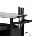 Chariot de barbecue d'extérieur de 99 cm avec meuble de rangement, table de barbecue à plateau en acier inoxydable avec roues, support à épices et à papier, housse imperméable incluse