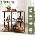 Unité de bar à domicile 3 niveaux avec porte-verres à pied et étagères de rangement avec cadre en métal marron/noir