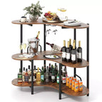 Unité de bar à domicile 3 niveaux avec porte-verres à pied et étagères de rangement avec cadre en métal marron/noir