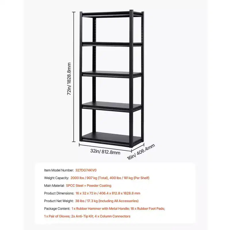 Étagères de rangement 16 P x 32 L x 72 H 5 niveaux Étagère de rangement de garage robuste portable