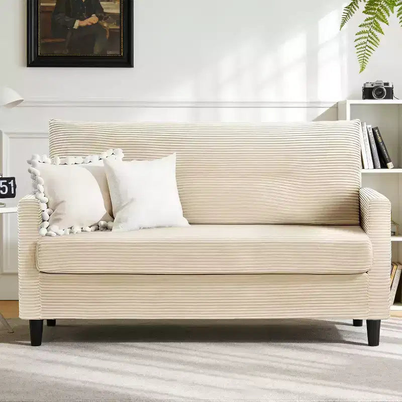 Dyonery 50 Corduroy Loveseat Sofa with Spring Cushions Solid Wood Frame Small Couch for Living Room Bedroom Office