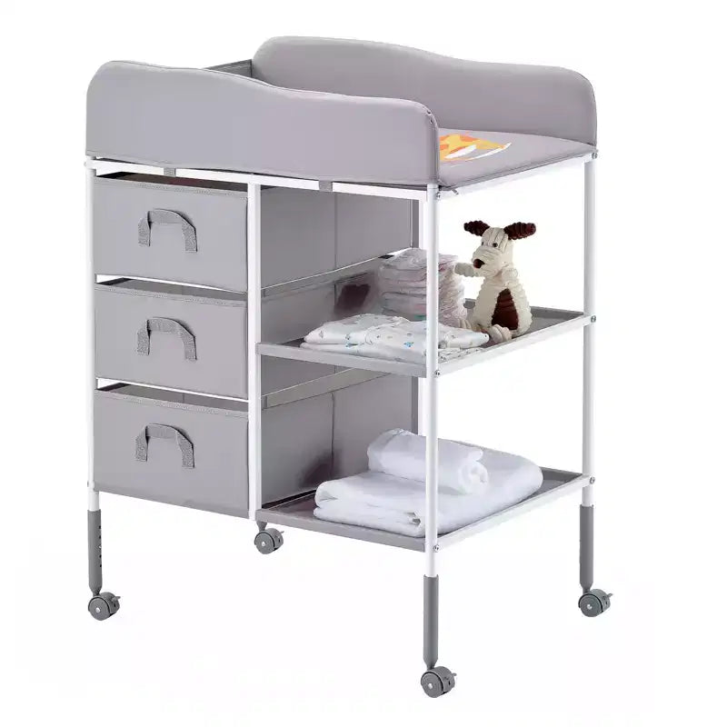 Table à langer portable avec 3 tiroirs et roulettes robuste