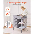 Table à langer portable avec 3 tiroirs et roulettes robuste